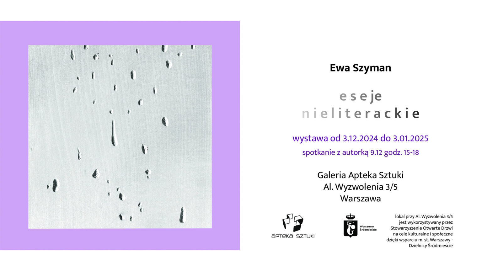 grafika z zaproszeniem na wystawę "eseje nieliterackie"