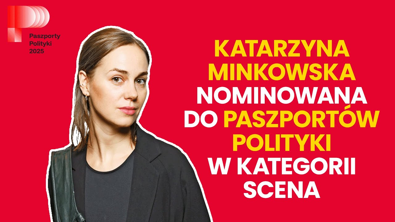 Kolorowa grafika, przedstawiająca portret kobiety w ciemnym ubraniu. Z prawej strony grafiki imię i nazwisko kobiety z portretu, oraz opis nominacji oraz kategorii.